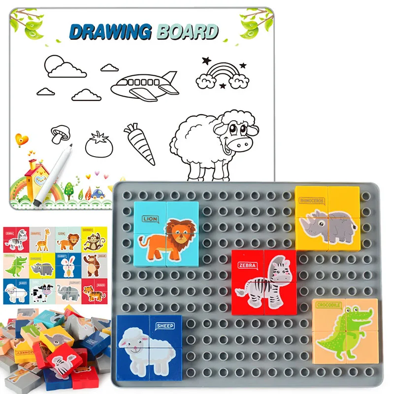 

2 In 1 Large Particle Building Block Puzzle Toy Science Education Painting Kids DIY Graffiti Writing Board Parent-Child Puzzle