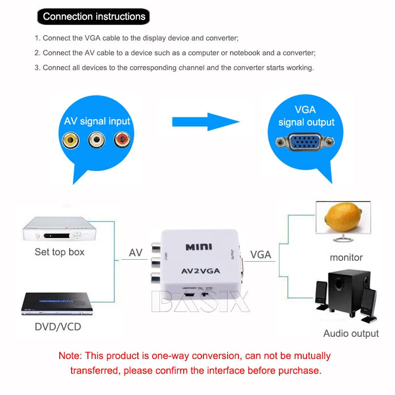 BKSCY AV к Vga HD AV2VGA видеопреобразователь RCA CVBS VGA адаптер с 3 5 мм аудио ПК HDTV