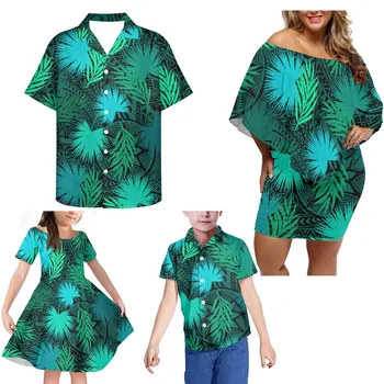 HYCOOL Family clothing sets Polynesian Tribal Hawaii Floral Print family matching outfits Mother Kids Dresses Shirt New 2022 2