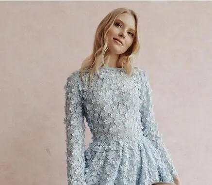 Mother Dress Арабское голубое кружевное вечернее платье с длинными рукавами и цветочным рисунком для мамы и дочки, вечерние платья для выпускного вечера, семейные вечерние платья средней длины - Цвет: Mother Dress