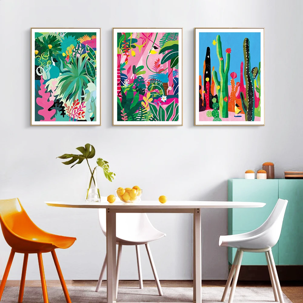 

Wall Art Canvas Painting Botanical Garden Cactus Jungle Color Abstract Plants Poster and Prints Picture Modern Home Decor Nordic