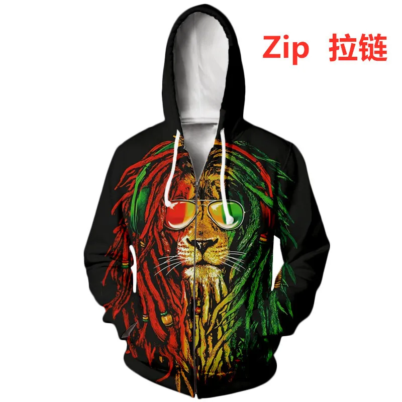 

Fashion Men's Sweatshirt 3D Printing Hoodie Harajuku Rock Hip Hop Bob Singer Marley Reggae Costume Unisex Street Zipper Dress