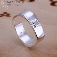 pure 925 silver rings for women 4mm square finger ring with zirconia wedding band bague femme engagement jewelry anillo bijoux