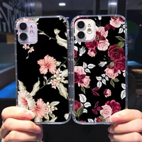 phone case for iphone 12 11 8 7 6s 6 5 5s 5c se plus mini x xs xr pro max vintage flowers transparent soft