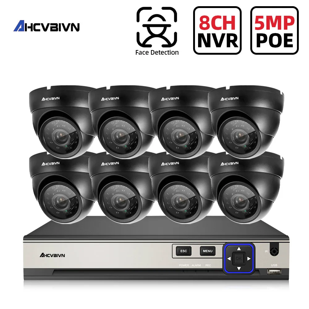 

AHCVBIVN 8CH 4CH 5MP NVR POE H.265 CCTV Camera Security System Kit Dome IP Camera Outdoor Night Vision Surveillance Set XMeye