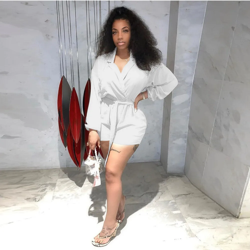 

Женский короткий комбинезон с длинным рукавом, черно-белый комбинезон с отложным воротником, одежда для офиса, Клубная одежда для работы