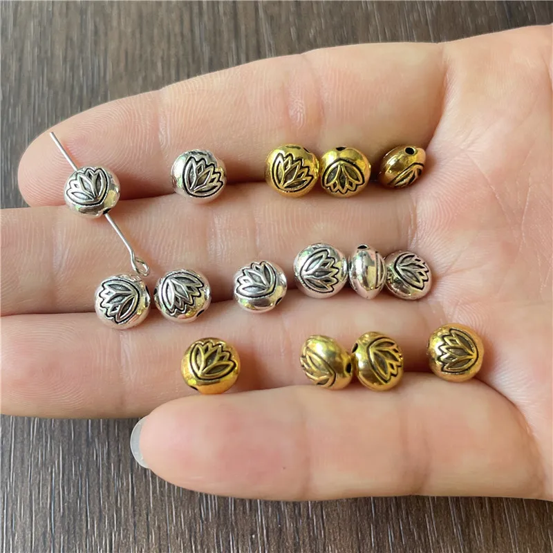 

JunKang 30pcs 8mm charm round metal beads carving lotus for jewelry making DIY handmade bracelet necklace accessories wholesale