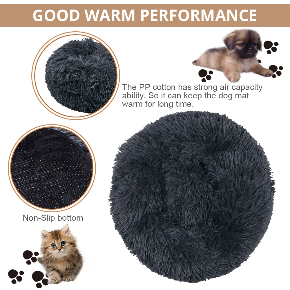 Круглая кровать для собаки моющийся длинный плюшевый домик собак кошек супер