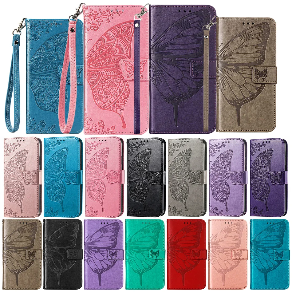 Etui Leather Wallet Flip Case For Xiaomi 11T 11 Lite Redmi 10 9 9A 9C 9T Note 10/10 Pro/10T/9/9S Butterfly Pattern Phone Cover