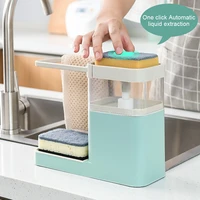 two in one sponge drain soap dispenser with sponge pump dispenser wipe arrangement rack dish towel hanger kitchen storage holder