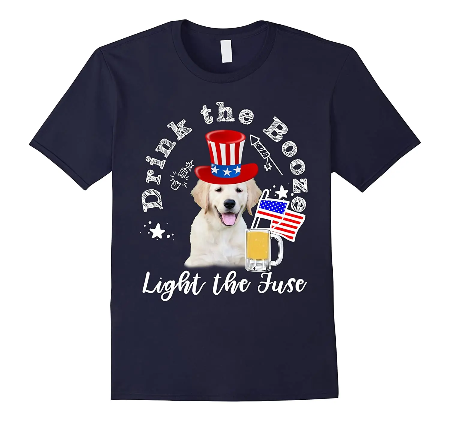 

Drink The Booze Light The Fuse. Funny Golden Retriever Beer T-Shirt. Summer Cotton O-Neck Short Sleeve Mens T Shirt New S-3XL