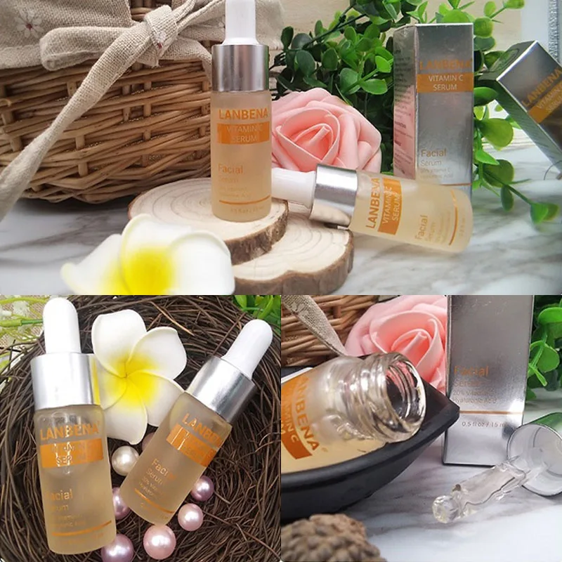 

LANBENA Vitamin C Whitening Face Serum Lighten Spots Brightening Facial Skin Essence Fade Dark Spots Remove Freckle Speckle Care