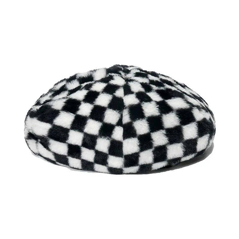 

Зимний женский плюшевый берет, клетчатая теплая шапка с принтом, Осенний Ретро берет с шахматным узором, Женская Повседневная шапка художни...