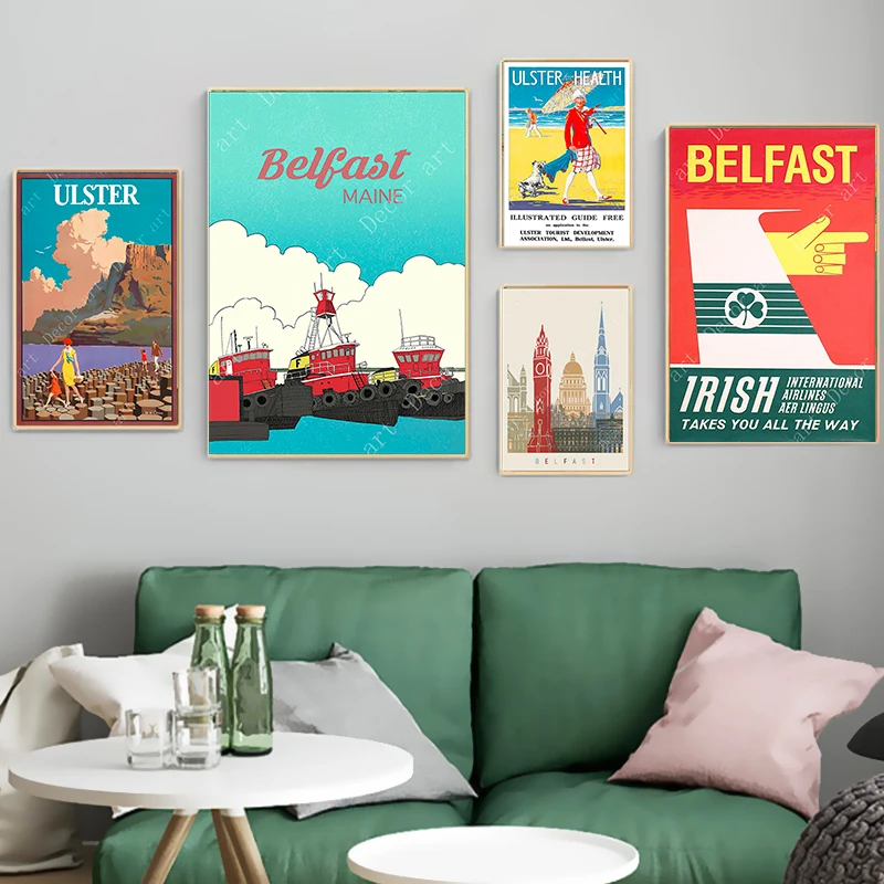 Винтажные дорожные постеры из Белфаста остров Ирландии Картина на холсте