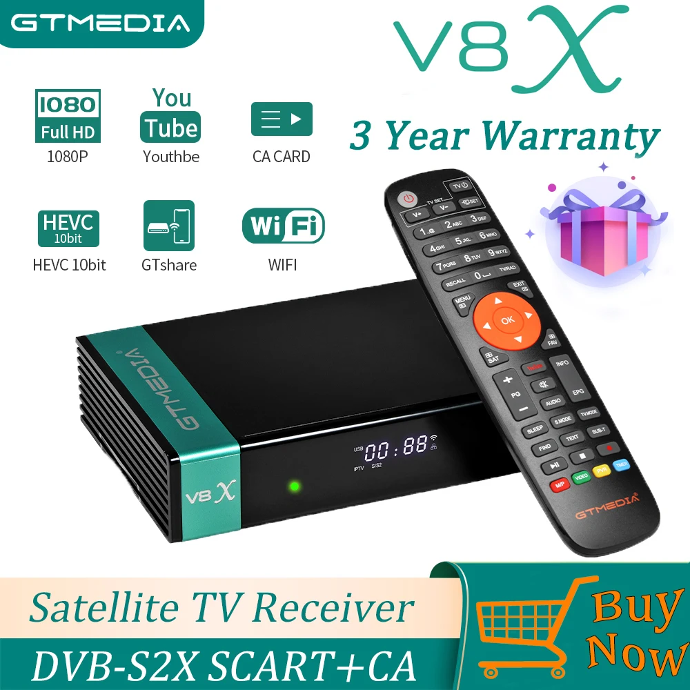 

Спутниковый ресивер GTMedia V8X Full HD DVB-S2/S2X для Smart Digital TV, встроенный Wi-Fi, поддержка ACM M3U Youporn, декодер, приемник