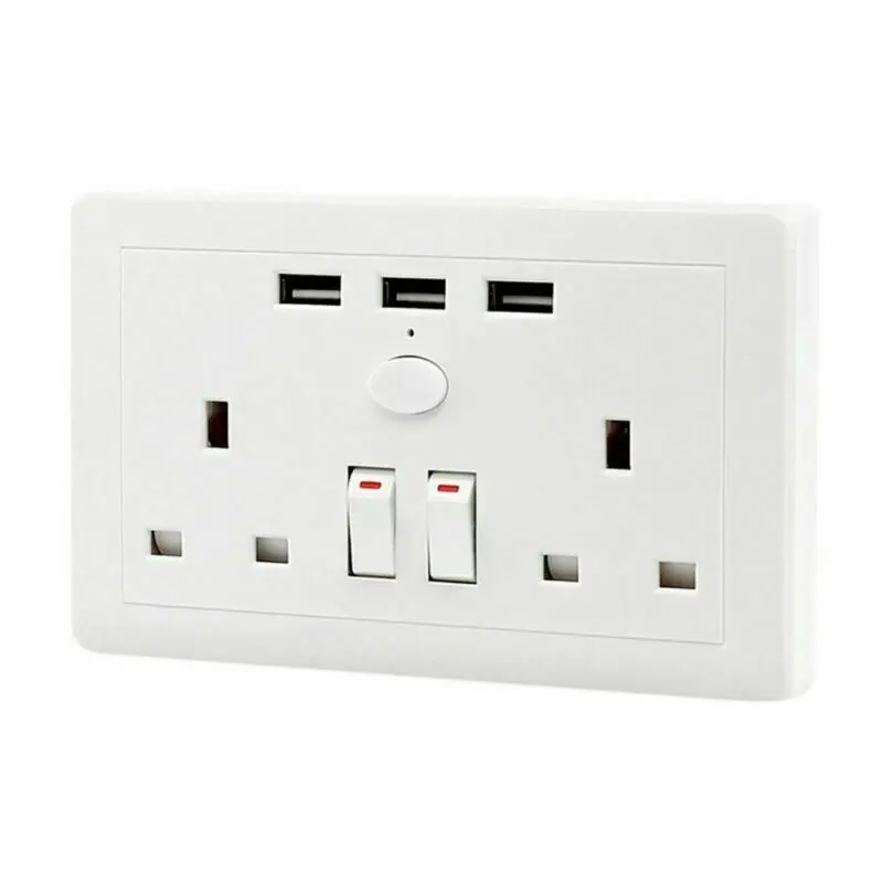 Двухстенная розетка 2 разъемная вилка 13А с 3 usb портами зарядное устройство белая