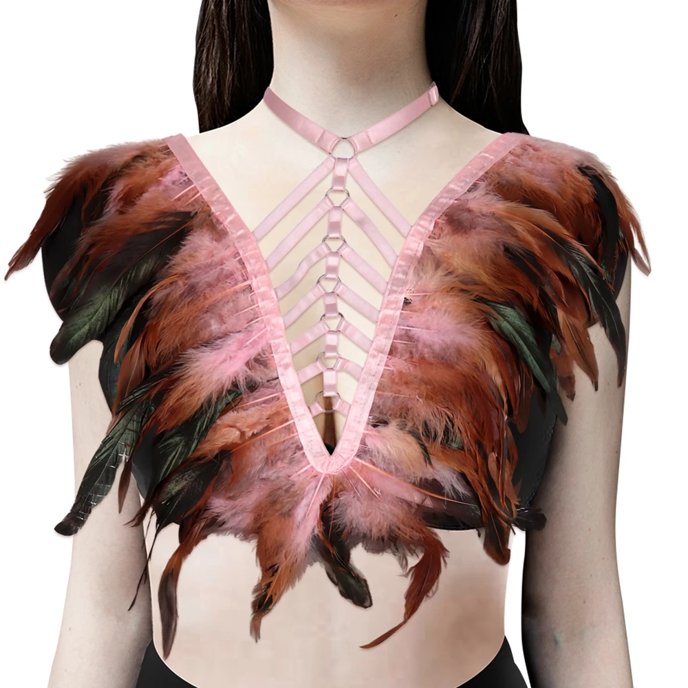 Портупея в стиле панк модная одежда бондаж с перьями экзотические аксессуары