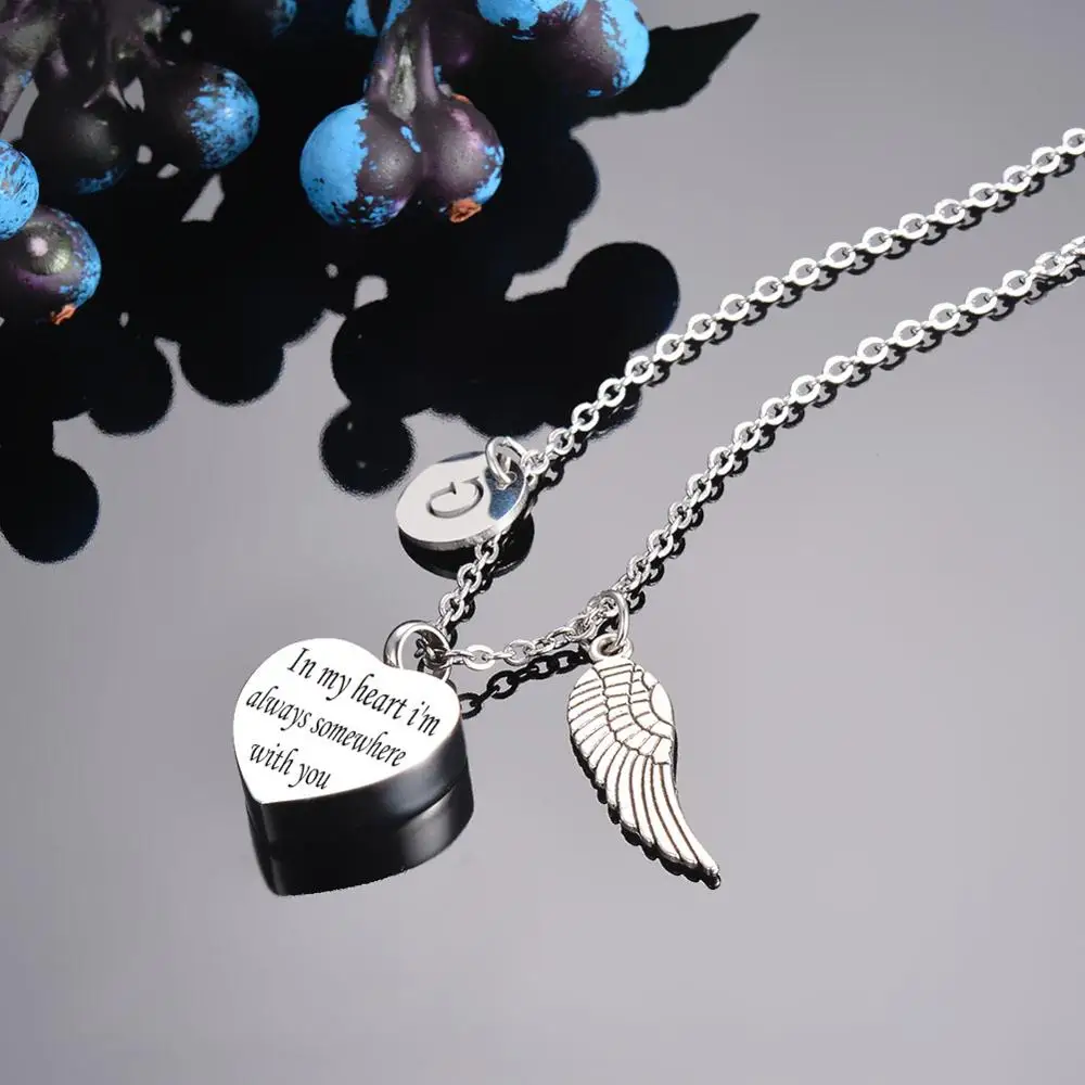 Ожерелье с кремационной урной подвеска Крыло ангела 26 Начальная буква Алфавит