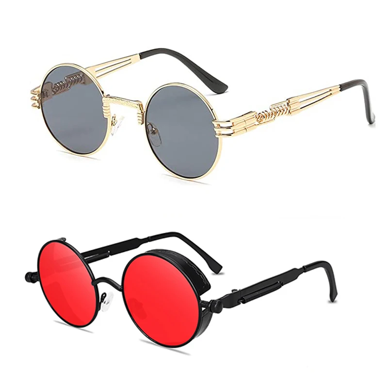 Солнцезащитные очки в стиле стимпанк женские металлические круглые винтажные