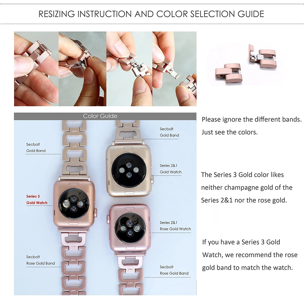 Ремешок из нержавеющей стали для Apple Watch band 38 мм 42 iWatch 4 40 44 Bling Diamond Link Браслет watch 3 2 1