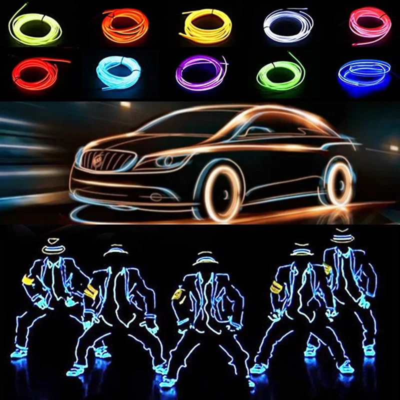 

1/3/5M Car Neon EL Wire Led Light Strip DIY Rope Tape Cable Glow Ambient Light Waterproof Atmosphere Diode Dance Party Decor