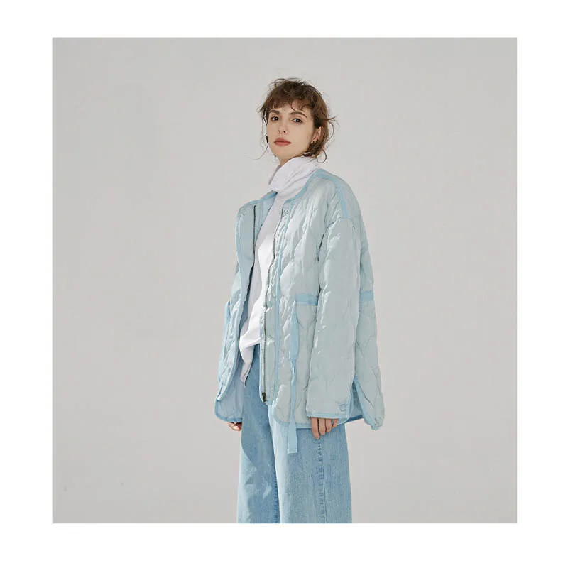 Женский пуховик из 100% утиного пуха синий или белый приталенный