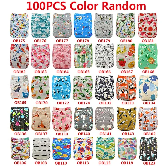 100pcs Color Random Детские полотняные подгузники для пеленок, водонепроницаемые детские штаны с принтом персонажа, регулируемые детские подарки для душа, карманные подгузники - Цвет: 100pcs Color Random