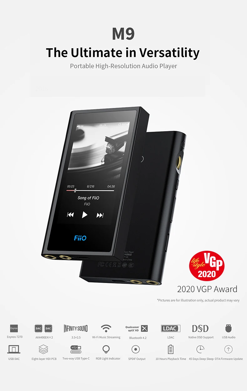FiiO Android-based M9 HIFI музыкальный MP3-плеер с сбалансированным выходом/поддержкой wifi/Air Play Bluetooth 4,2 aptx-HD/LDAC DSD128 USB DAC