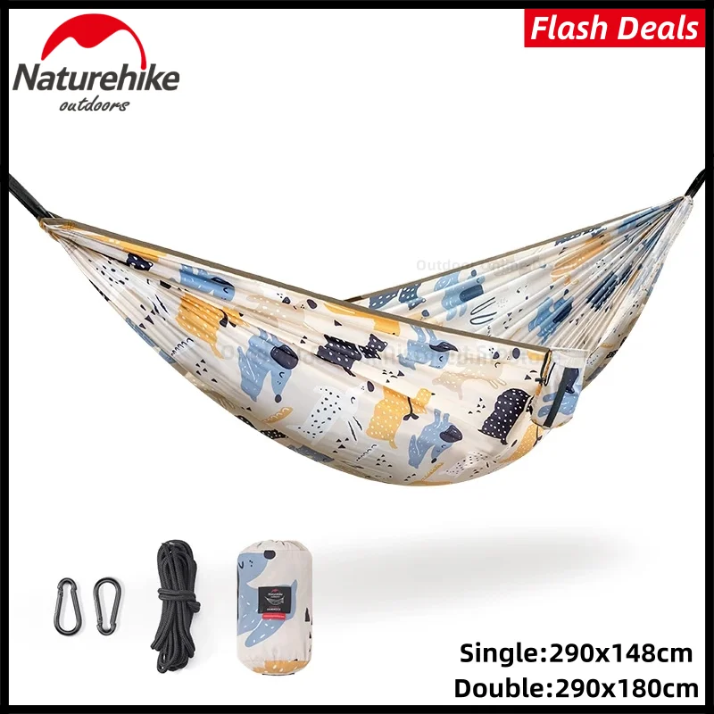 

Naturehike New Anti-rollover Load-bearing 200KG Printed Parent-child Outdoor Widening 240T Swing Camping Hammock Ultralight