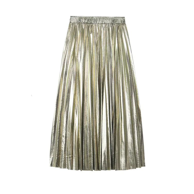[DEAT] 2021 Women's spring Fashion Trend New Pattern Casual Metallic Reflective Fabric Mid-calf Length Pleated Skirt AI519 | Женская