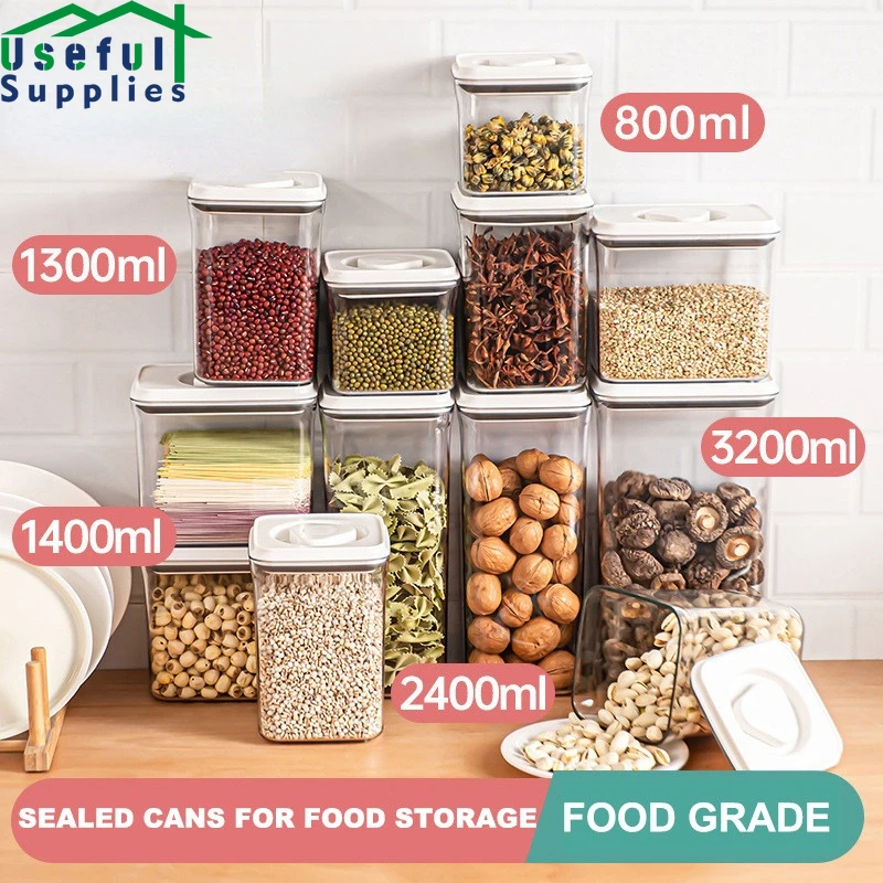 

Kitchen Square Storage Transparent Silicone Sealed One Button Switch Dry Snacks Fruit Tank Moisture-Proof Pot Refrigerator Boxes