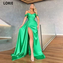Lorie Satin brillante vestidos noche largo 2021 hendidura lateral corto de manga de moda vestidos vestido Formal de talla grande longitud piso (1)