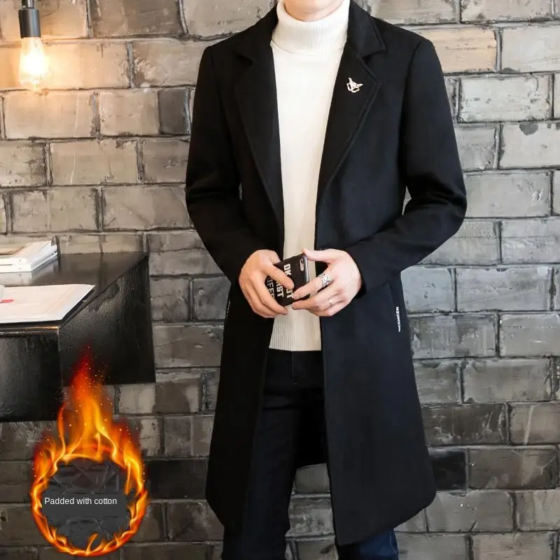 

2021 Atumn Winter for Male Wool Overcoat Single Breasted Casual Business Mens Full Turn-down Collar Fashion Mens Trench Coat