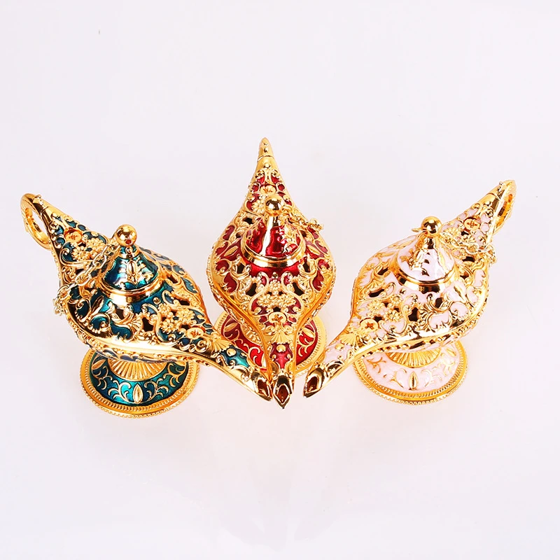 

1pc Colorful Metal Genie Magic Lamp Retro Wishing Oil Lamp Pot Incense Burner Home Decor Collection Souvenir Home decor