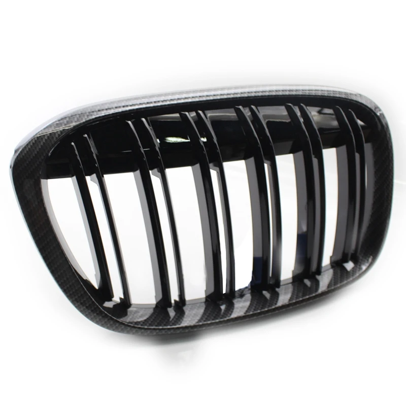 

Front Kidney Grille Gloss Black Carbon Fiber Double Line Grill For-BMW X1 Series F48 F49 2016-2019