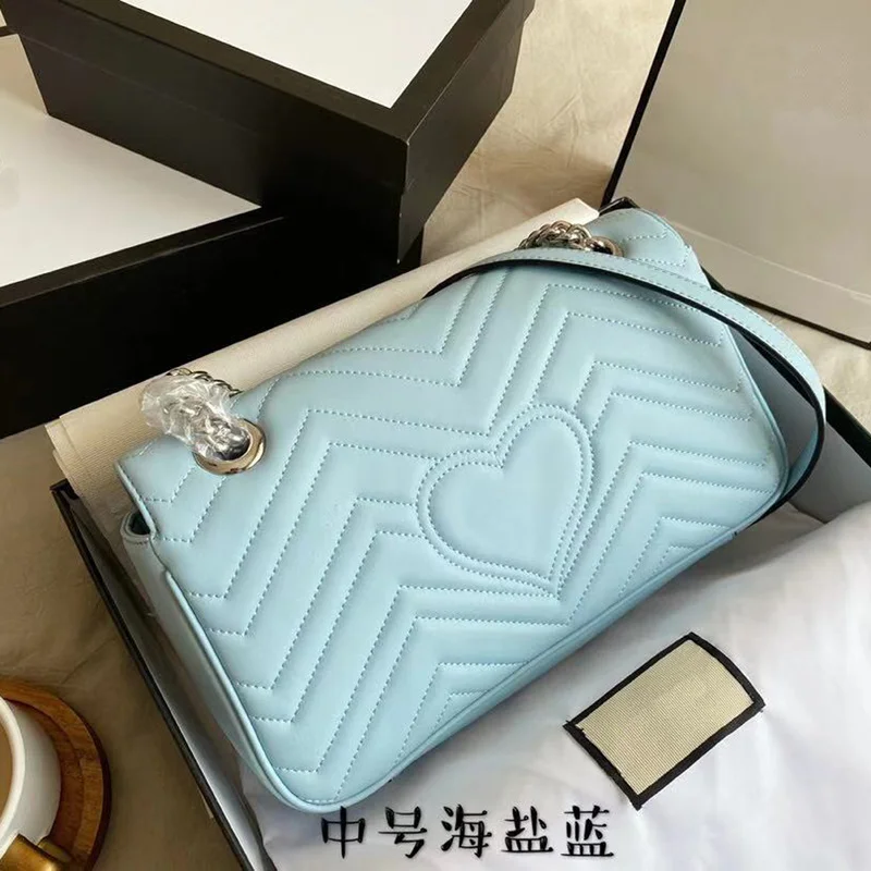 

New fashion stripe One Shoulder Messenger metal chain bag leather Marmont bag Mini love women's bag makaron series luxury bags