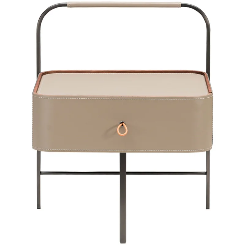 

Italian minimalist saddle leather bedside table imported designer creative Nordic ins wind bedroom bedside locker