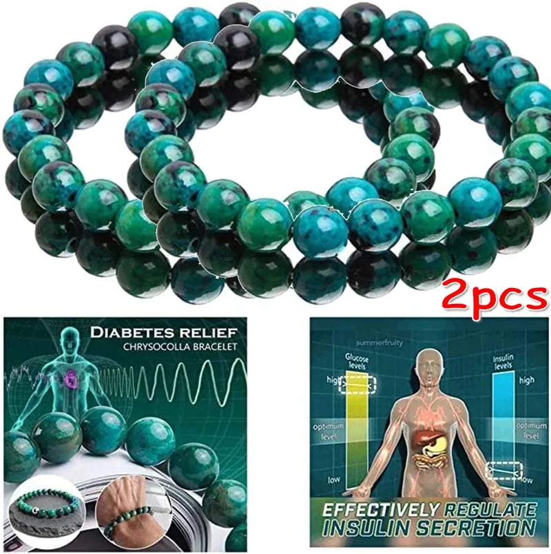 

2pcs Chrysocolla Malachite Bracelets For Women Men Natural Stone 8mm Beads Bracelet Round Shape Diabetes Relief Bracelet Jewelry