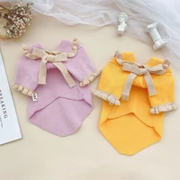 1pc bowknot sweater clothes pet dog winter warm puppy hoodie for stretch core spun yarn small medium dog teddy jacket coat