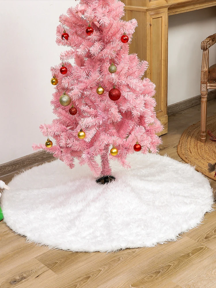 

New Year's Christmas Tree Decorations Round Rug 2022 90cm 122cm 152cm White Short Plush Embroidery Tree Skirt Carpet Ornaments