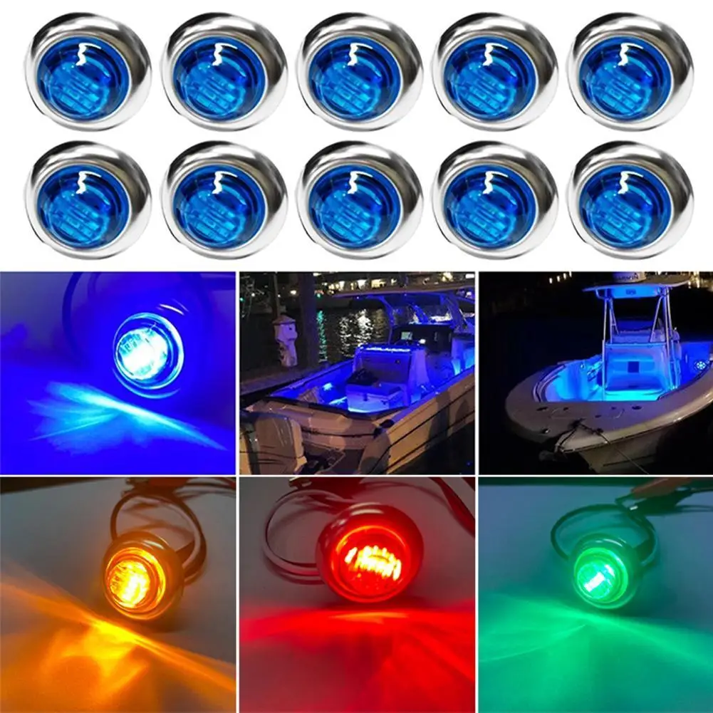 

10Pcs 12V Marine Boat Transom LED Stern Light Round White LED Tail Lamp Waterproof IP67 Yacht Side Marker Courtesy Lights Blue
