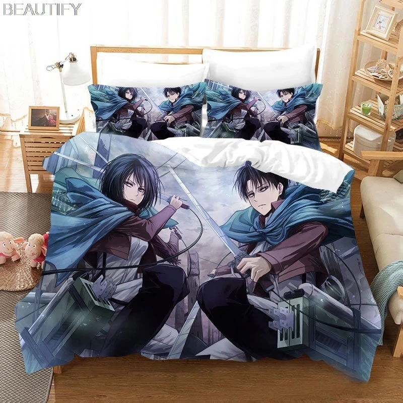 

2021 3D Printed Bedding Set Duvet Covers Anime Attack on Titan Pillowcases Comforter Bedding Set Bedclothes Bed Linen (NO sheet)