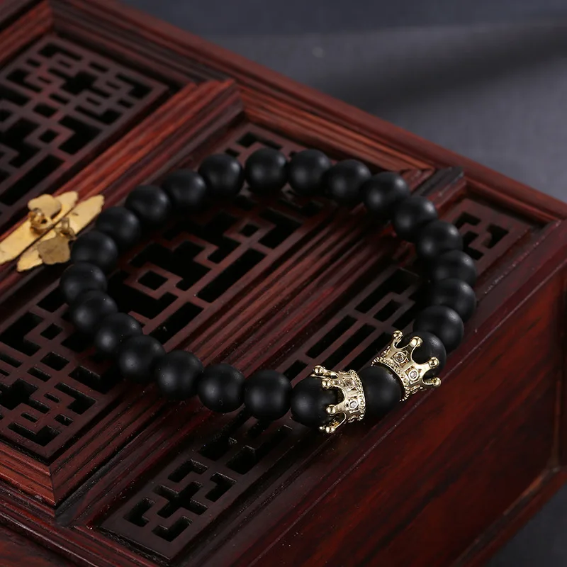 Черный Браслет из натурального камня Женские Ювелирные изделия Двойная корона