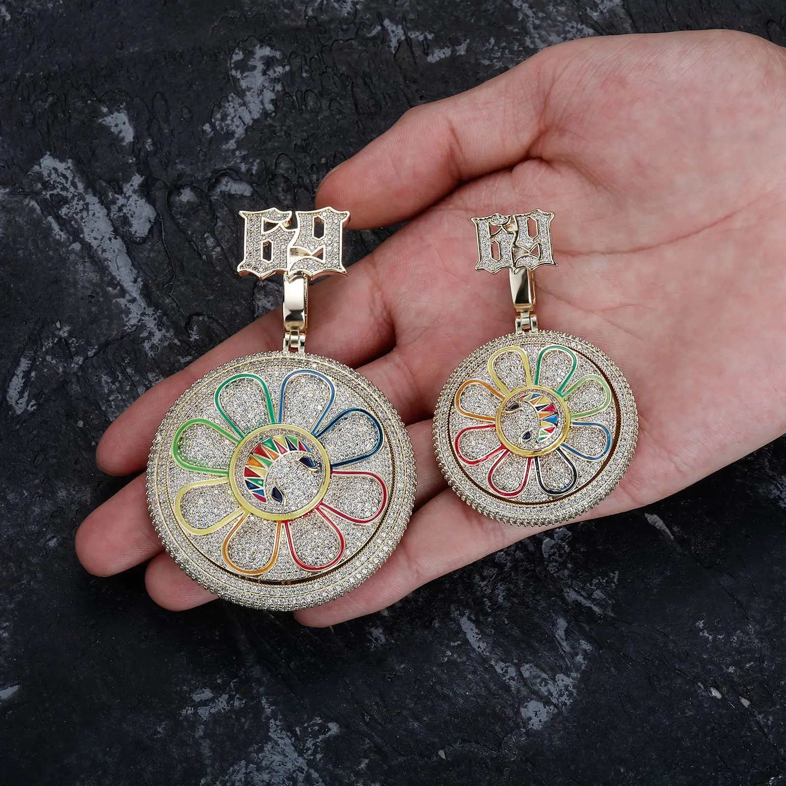 Ожерелье мужское в стиле хип-хоп поворотное колье с круглыми подвесками виде