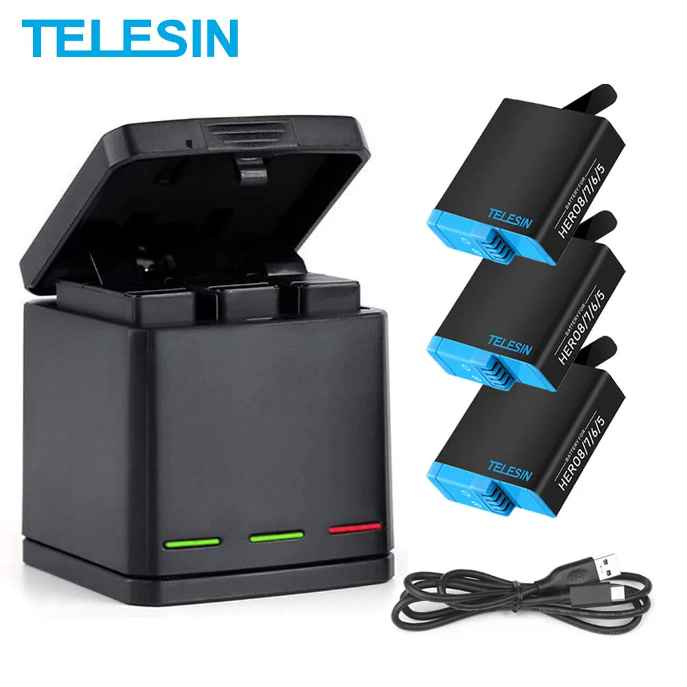 

TELESIN 3Pack 1220mAh Battery LED Charging Box With Type-C Cable for GoPro Hero 8 7 6 Hero 5 Black Camera Accessories