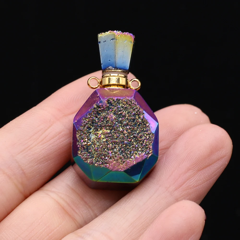 

Fashion Reiki Heal Mini Perfume Bottle Pendants Shiny Druzy Vial Charms for Jewelry Making Diy Women Necklace Party Gifts