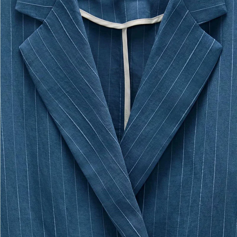 

New Striped Double-breasted Lapel Long-sleeved Casual Female Coat Simple and Loose Professional Chic Women's Jacket