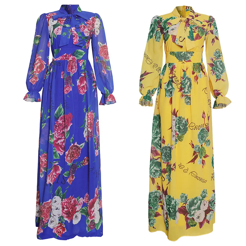 

Dinner Dresses For Women 2021 New African Spring Summer Elegant Gown Flowers Printed Dashiki Long Dress Ladies Clothing