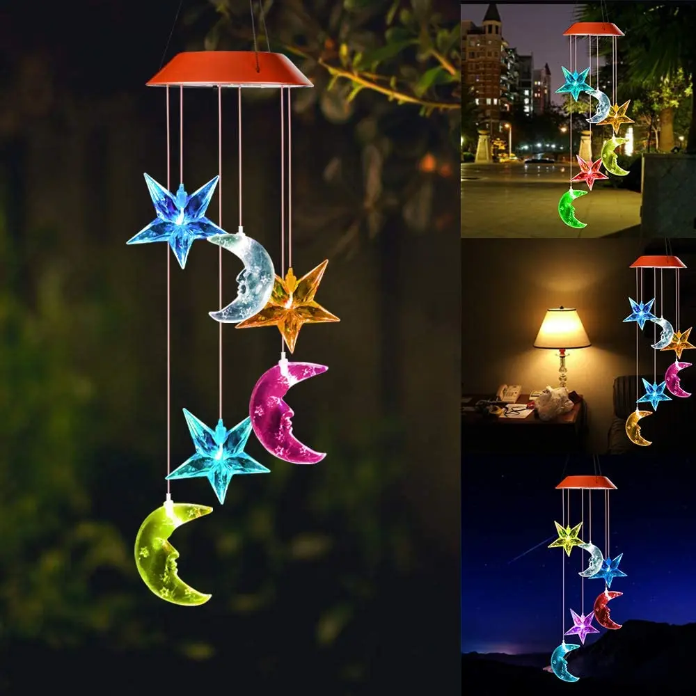 

Star Moon Wind Chime Outdoor Waterproof Solar Color Changing LED Light Lamp Decoration Wind Chimes for Home Party Night Garden