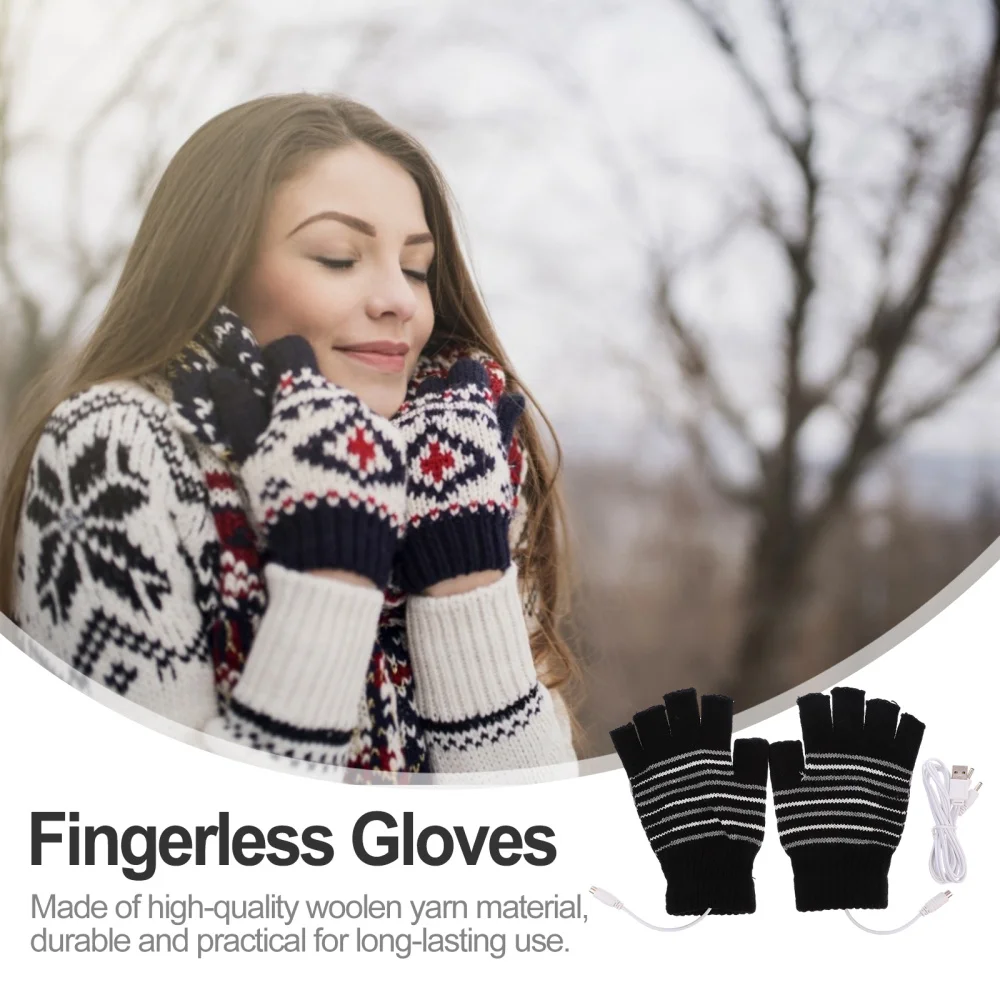 

1 Pair USB Heated Mitten Half or Full Finger Warm Knitting